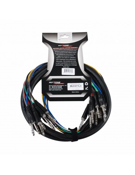 Roxtone MUC011L3 8-Ch Balanceado Serpiente 1/4 Trs Macho a macho TRS 1/4/3 M (9.84 Pies)